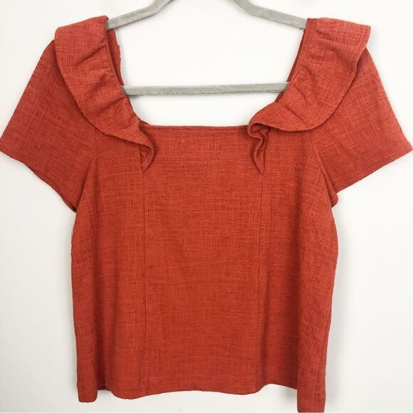 MADEWELL | Crosshatch Burnt Orange Ruffled Top Women’s Size X-Small - Picture 3 of 10